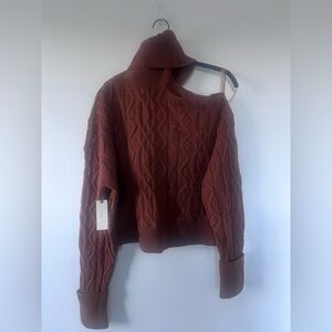 PAIGE Women's Cropped Cable Knit Turtle Neck Shoulder Baring in Argan Oil